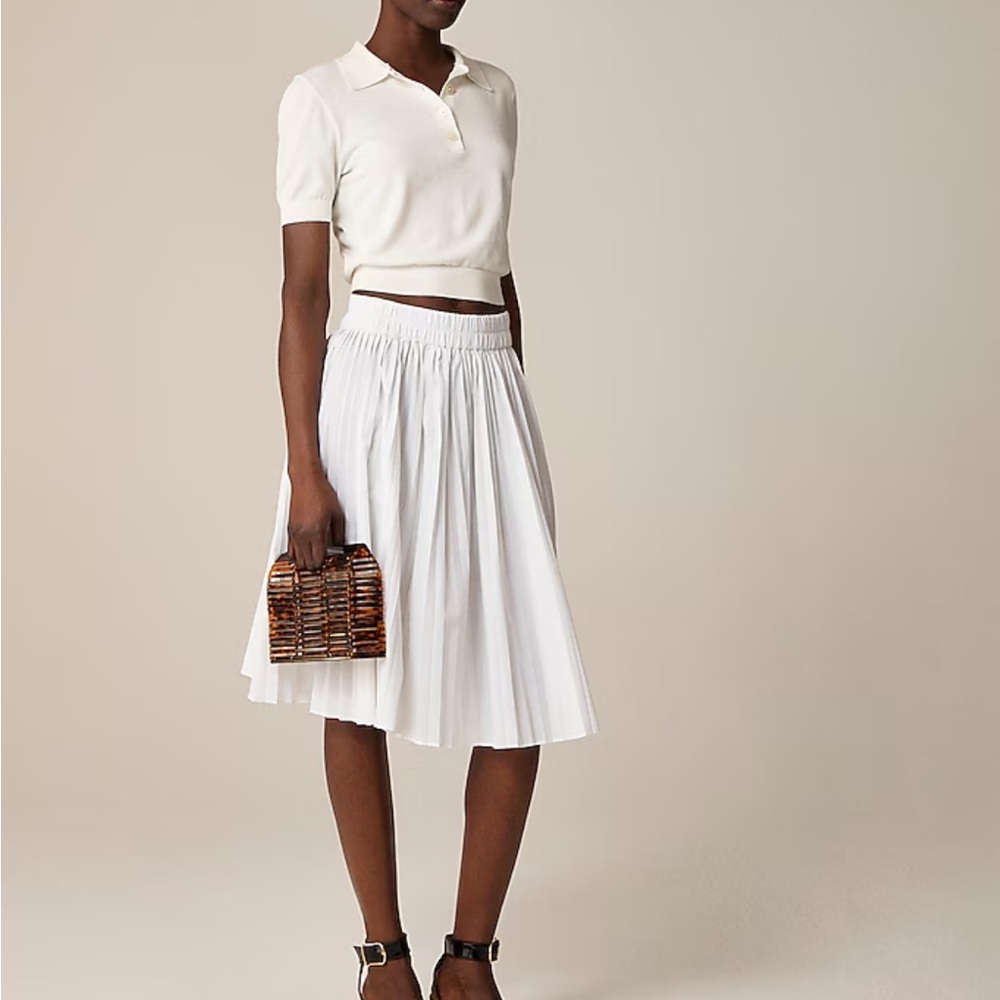 NWT J. Crew White Knee-Length A-Line Pleated Skirt